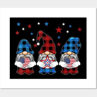 Three Gnomes Holding Leopard Heart Flag 4th Of July Posters and Art